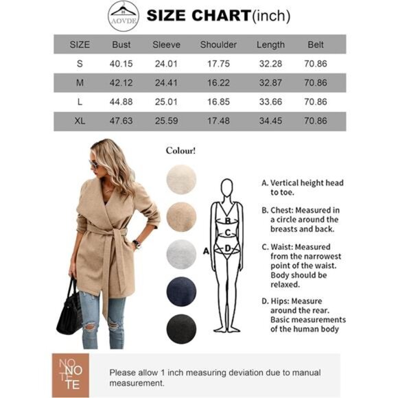Women's Winter Coat - Casual Lapel Mid-Long Open Front Wool Blend - Picture 6 of 6